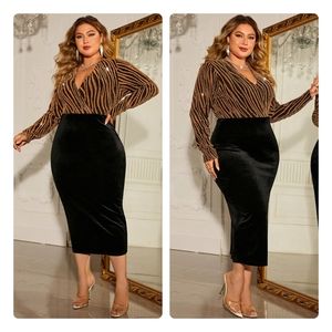 Black Surplice Neckline Midi Dress
